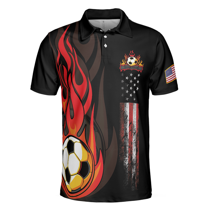 Soccer Flame Short Sleeve Black Polo Shirt, Black American Flag Polo Shirt, Best Soccer Shirt For Men - Perfect Gift For Men, Soccer Lovers