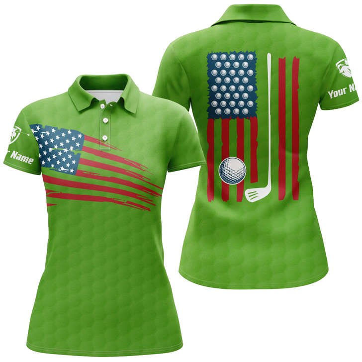 Custom Womens Golf Polo Shirt American Flag Patriotic Golf Shirts Custom Name Golf Gifts For Women | Green Nqs4790