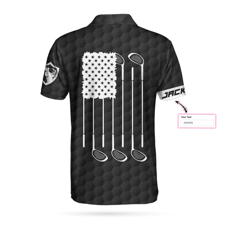 Custom Personalized Black Golf Pattern Men Polo Shirt, Golf American Flag New Custom Polo Shirt, Patriotic Golf Shirt For Men, Best Gift For Golfers