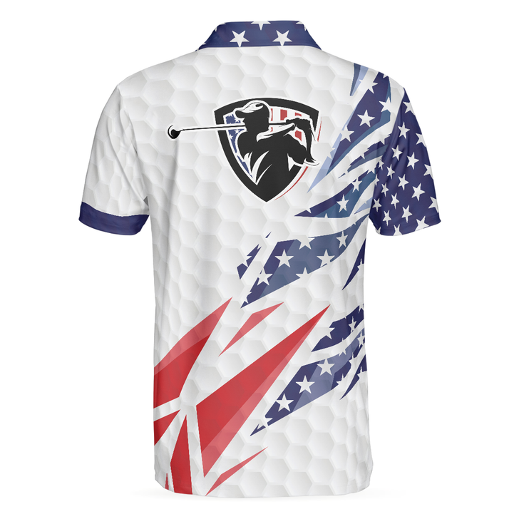 Golf Texture Swing Short Sleeve Golf Men Polo Shirt, Fierce American Flag Polo Shirt, Patriotic Golf Shirt For Men, Best Gift For Golfers