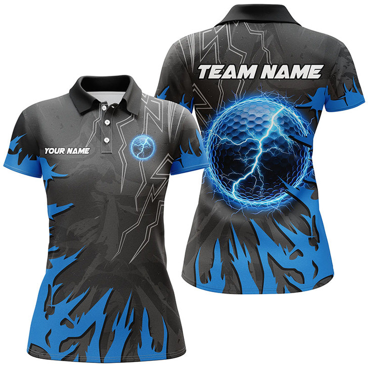 Custom Black And Blue Lightning Thunder Golf Ball Womens Golf Polo Shirts Custom Golf Outfits Ladies Nqs8007