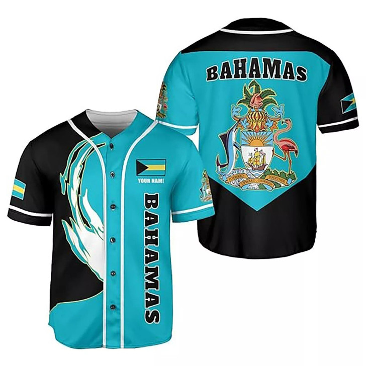 Custom Personalized Bahamas Flag Coat of Arms Symbol Baseball Jersey Shirt Size S-5XL