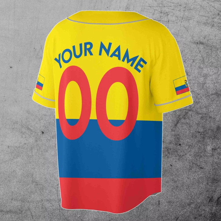 Custom Number Ecuador Flag Coat of Arms Patriotic 3D Baseball Jersey Size S-5XL