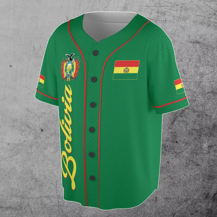 Custom Number Bolivia Flag Coat of Arms Patriotic 3D Baseball Jersey Size S-5XL