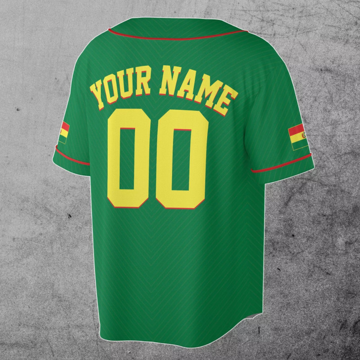 Custom Number Bolivia Flag Coat of Arms Patriotic 3D Baseball Jersey Size S-5XL