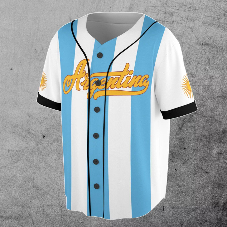 Custom Number Argentina Flag Coat of Arms Patriotic 3D Baseball Jersey Size S-5XL