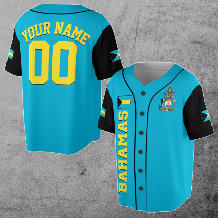 Custom Name Number Bahamas Flag Coat of Arms Patriotic 3D Baseball Jersey