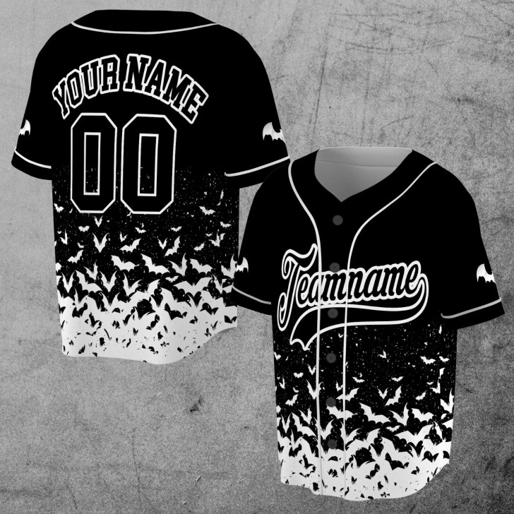 Custom Number Halloween Bat Pattern Gift 3D Baseball Jersey Size S-5XL