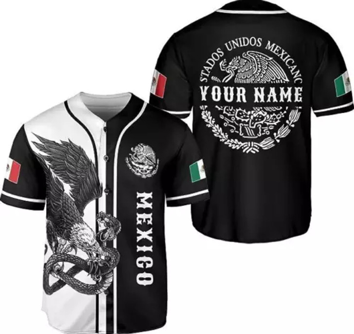 Custom Personalized Name Mexico Black And White 3D Baseball Jersey Shirt Size S-5XL