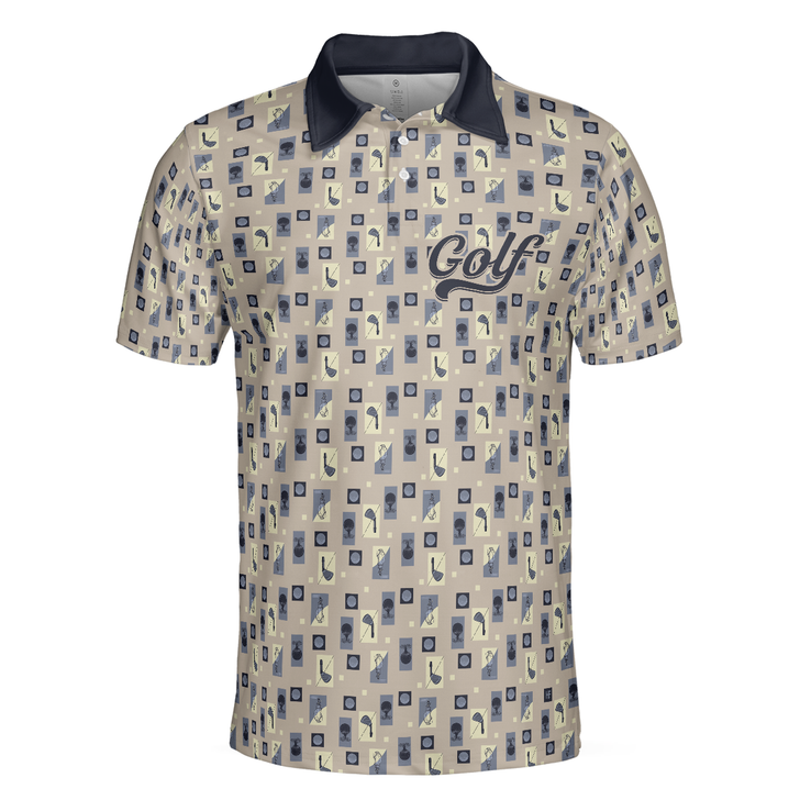 Golf Objects Pattern Short Sleeve Men Polo Shirt, Golf Tee And Club Polo Shirt, Best Golf Shirt For Men
