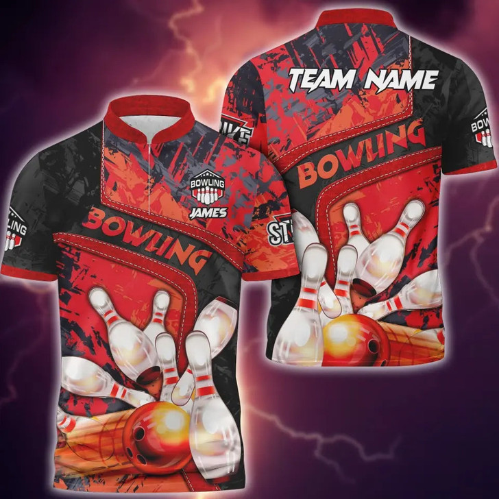 Custom Bowling And Pins Abstract Grunge Texture, Multicolor Option Customized Name 3D Bowling Jersey Shirt