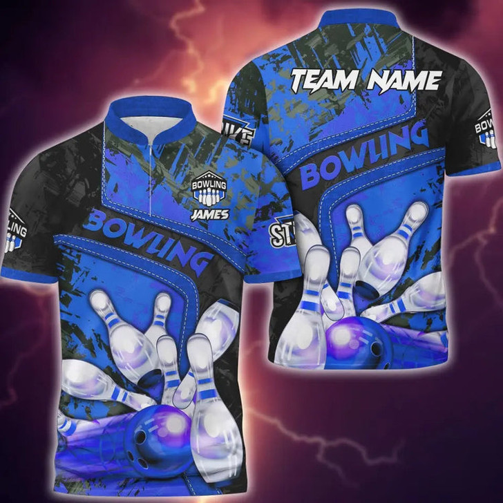 Custom Bowling And Pins Abstract Grunge Texture, Multicolor Option Customized Name 3D Bowling Jersey Shirt