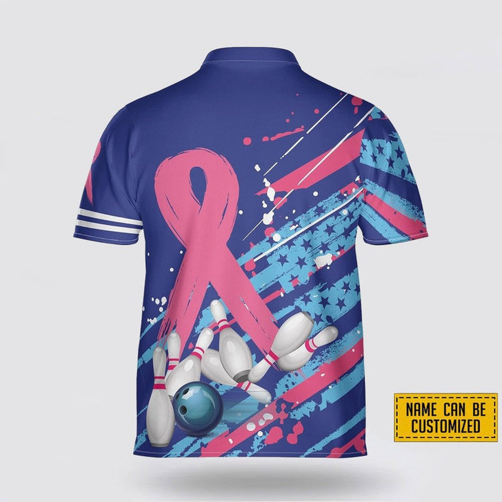 Custom Personalized American Flag Breast Cancer Bowling Pattern Bowling Jersey Shirt – Perfect Gift for Bowling Fans