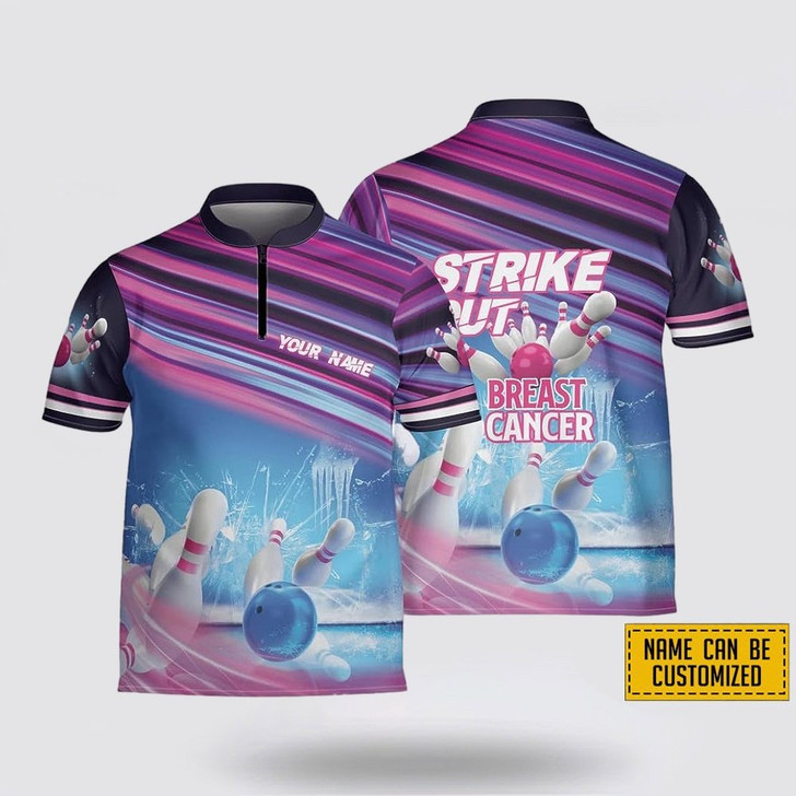 Custom Personalized Strike Out Breast Cancer Bowling Jersey Shirt – Perfect Gift for Bowling Fans