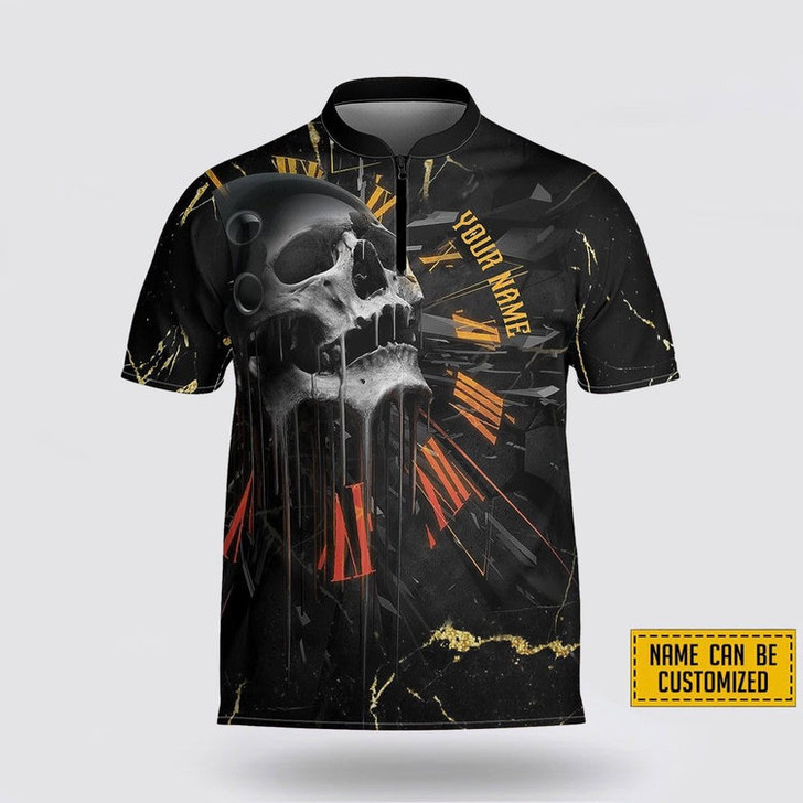 Custom Personalized Skull American Flag Bowling Pattern Bowling Jersey Shirt – Perfect Gift for Bowling Fans