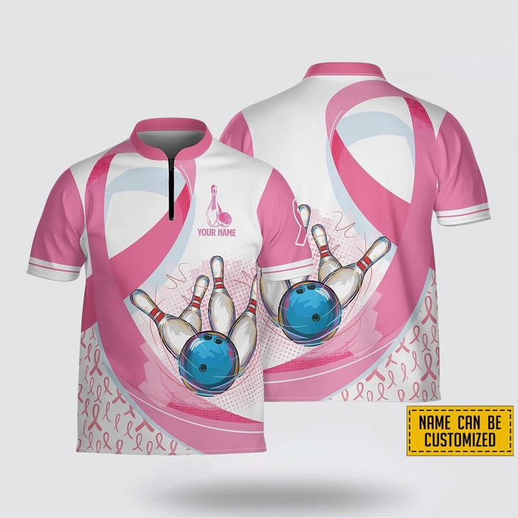 Custom Personalized Breast Cancer Ribbon Bowling Jersey Shirt – Perfect Gift for Bowling Fans