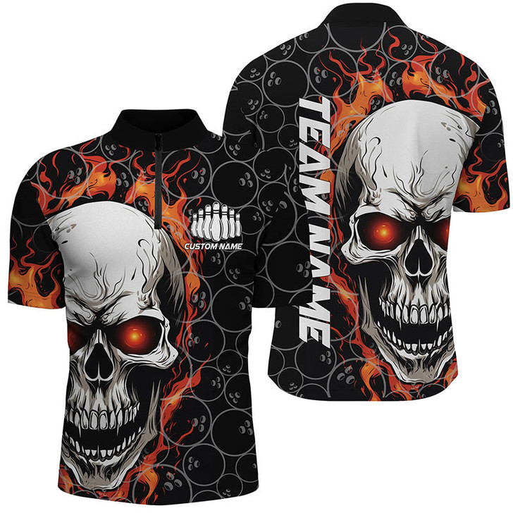 Custom Personalized Skull Bowling Shirt For Men Custom Team's Name Flame Bowler Jerseys Multi Color
