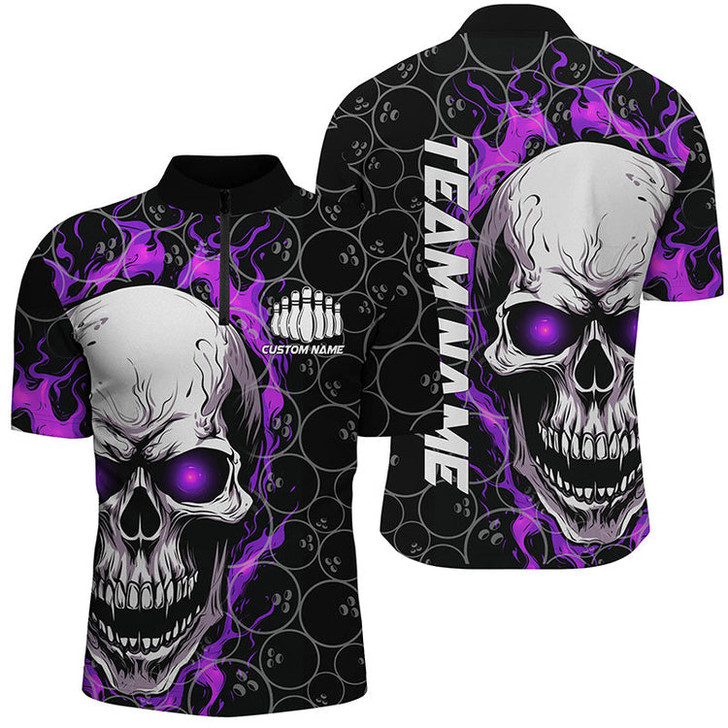 Custom Personalized Skull Bowling Shirt For Men Custom Team's Name Flame Bowler Jerseys Multi Color
