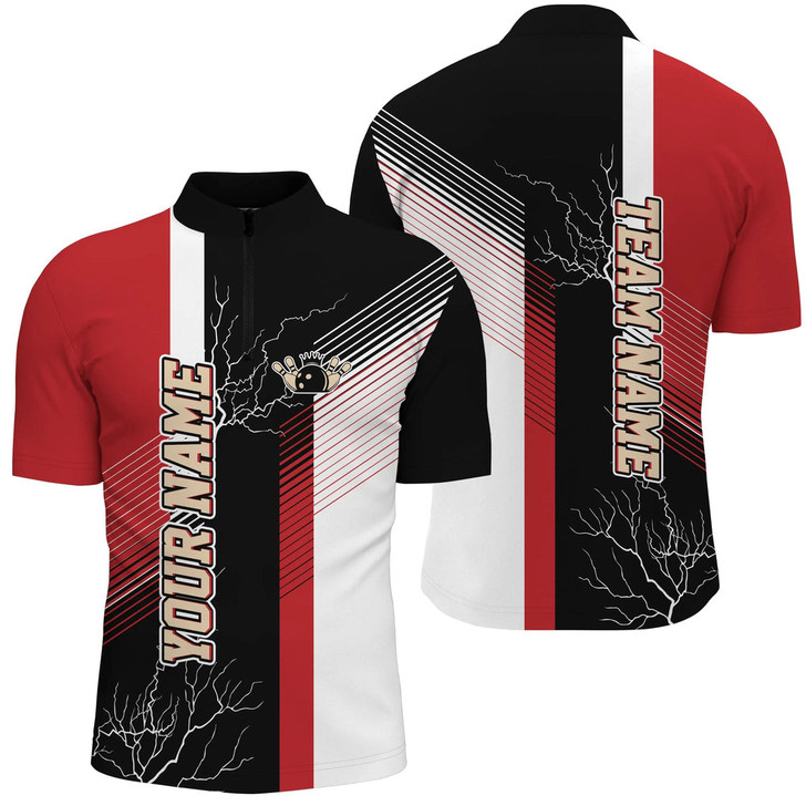 Custom Red and black plaid pattern custom team name bowling Quarter Zip for men, team bowling jerseys