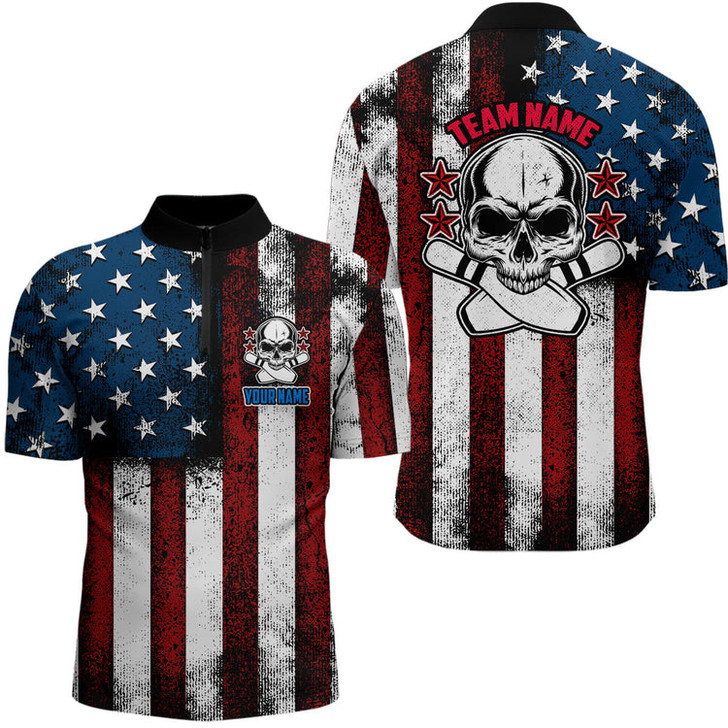 Custom Patriotic Men's Bowling Jersey Shirt, Custom Name Team Men Bowlers Jersey American Flag, Bowling