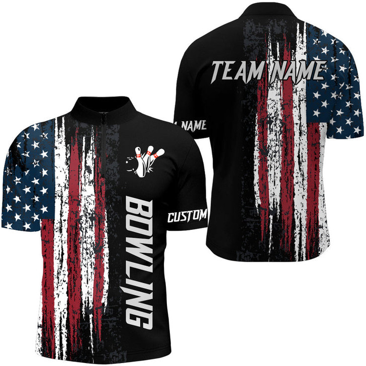 Custom American Flag Bowling Shirt for Men Custom Bowling Jersey Strike Patriot League Bowlers