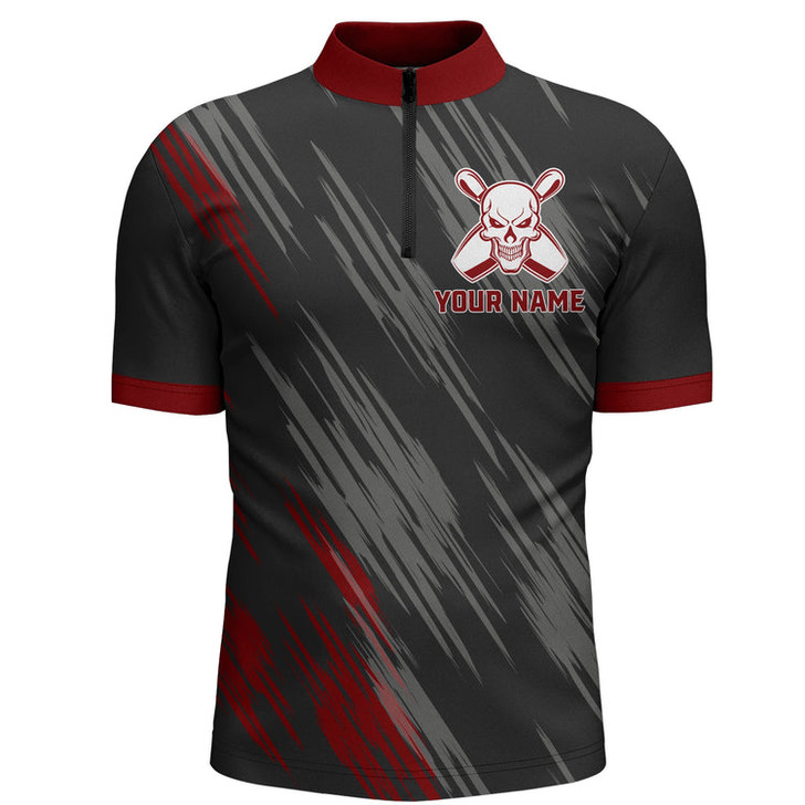 Custom Punisher Skull Bowling Quarter-Zip Shirt For Men Black & Red Bowling Jersey Bowling Team Shirt