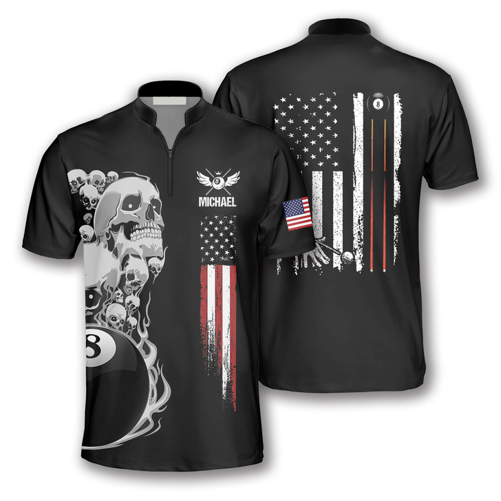 Custom Skull Flag In Black Custom Billiard Jerseys for Men, Idea Shirt for Billiard Player, Skull Shirt