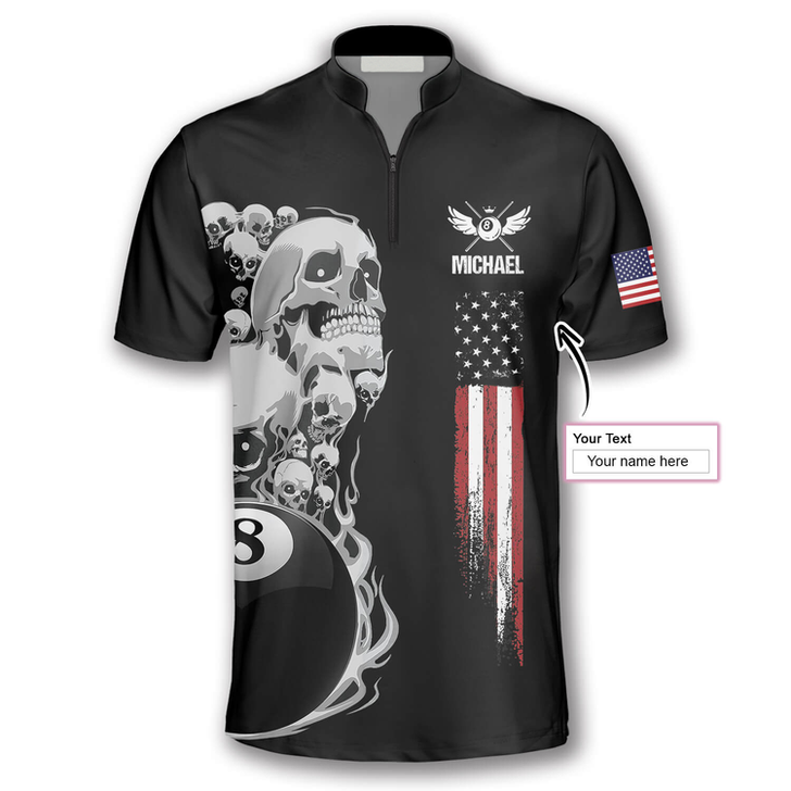Custom Skull Flag In Black Custom Billiard Jerseys for Men, Idea Shirt for Billiard Player, Skull Shirt