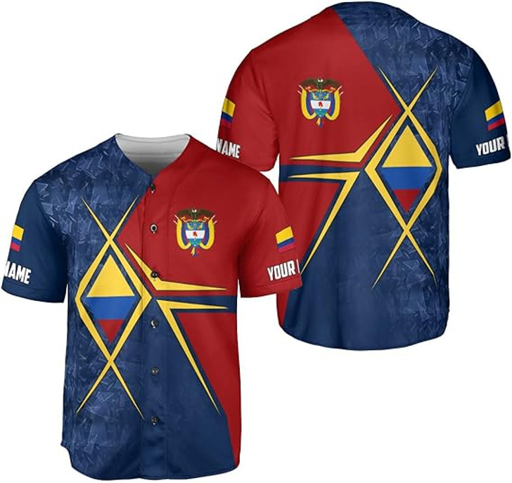 Personalized Colombia Baseball Jersey Custom Colombia Flag Shirts for Men
