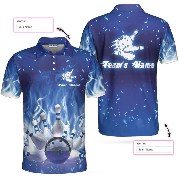 Custom Bowling Custom Men Polo Shirt - Bowling On Blue Fire Custom Polo Shirt, Personalized Bowling Shirt For Men - Perfect Gift For Friend, Family, Bowling Lovers