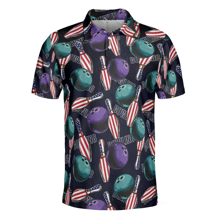 Bowling Men Polo Shirt - Bowling Is My Life Polo Shirt, American Flag Pattern Bowling Shirt For Men - Perfect Gift For Friend, Family, Bowling Lovers