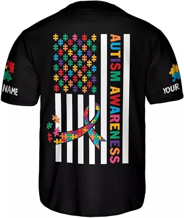 Custom Autism Awareness Jerseys Men Puzzle Autism Baseball Jersey Puzzle Ribbon