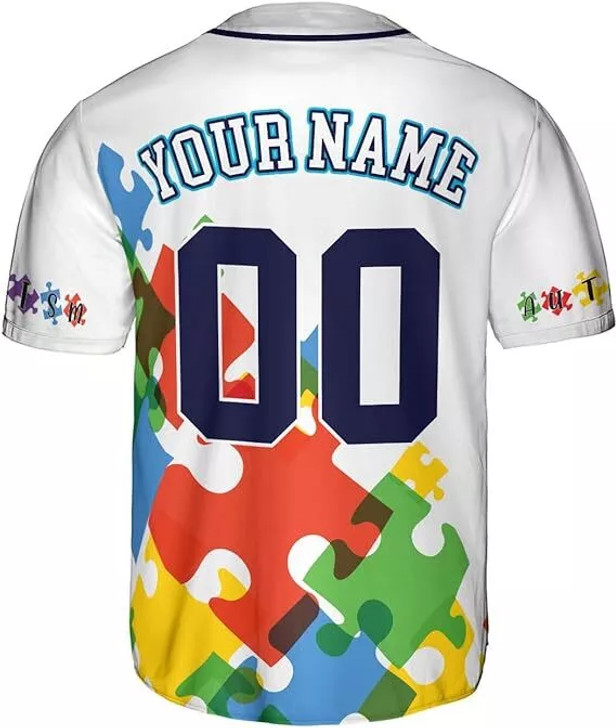 Custom Autism Awareness Jerseys Men, Puzzle Autism Baseball Jersey Puzzle Ribbon