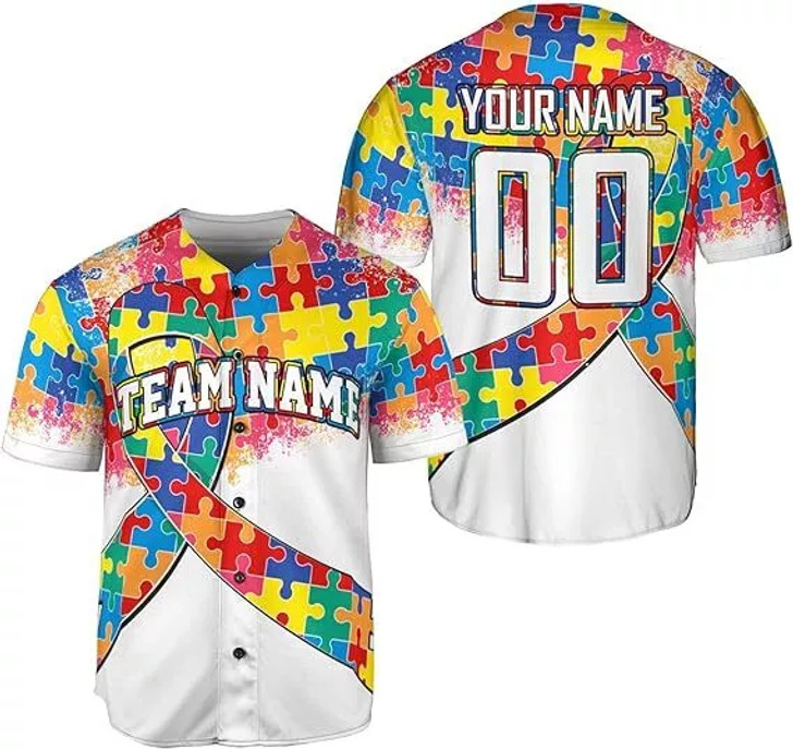 Custom Autism Awareness Jerseys Men, Puzzle  Baseball Jersey