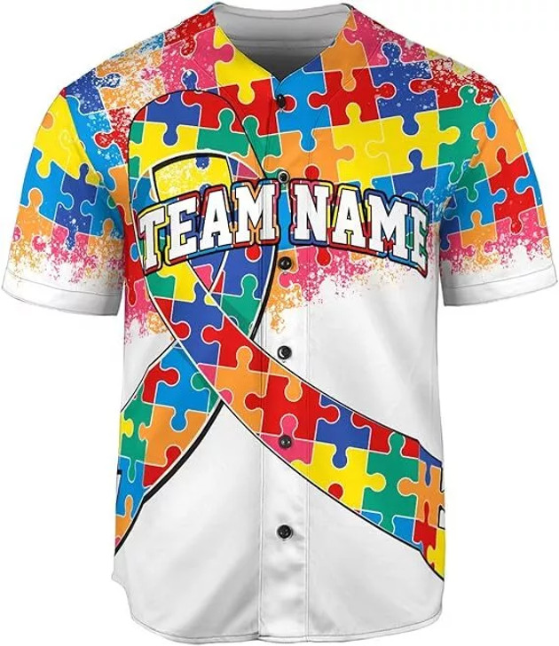 Custom Autism Awareness Jerseys Men, Puzzle  Baseball Jersey