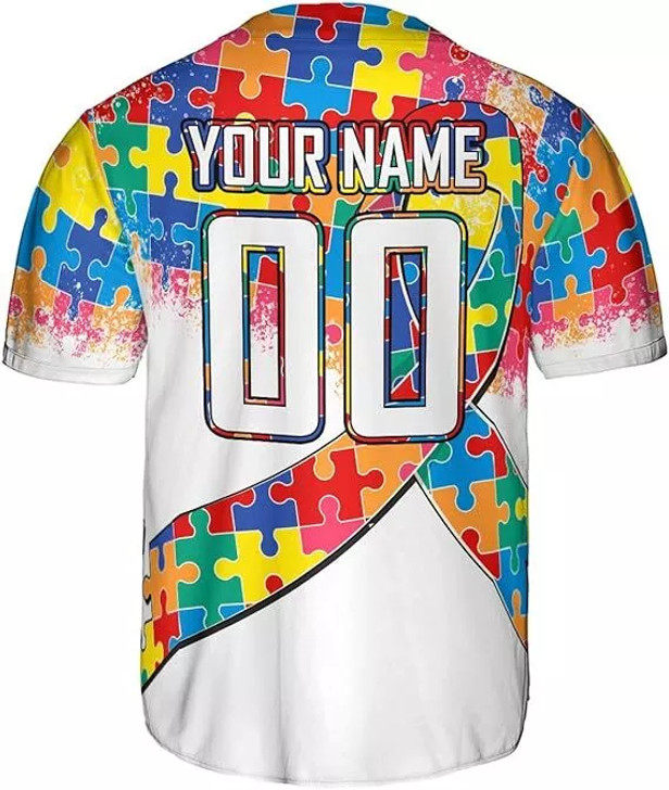 Custom Autism Awareness Jerseys Men, Puzzle  Baseball Jersey