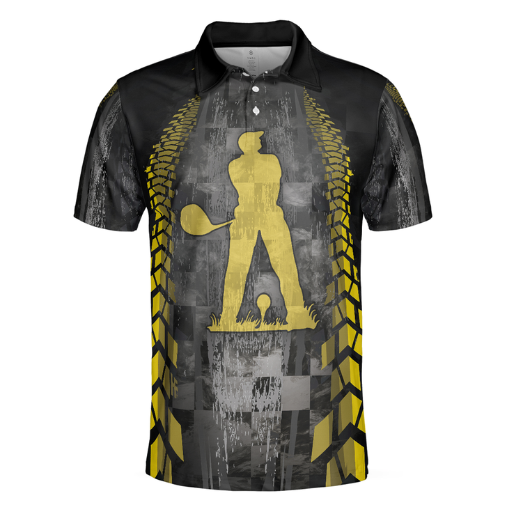 Golfer On Yellow Silhouette Men Polo Shirt, Checker Pattern Racing Polo Shirt, Best Golf Shirt For Men, Best Gift For Golfers