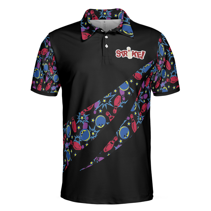 Bowling Men Polo Shirt - Split Happen Polo Shirt, Bowling Ball & Pin Seamless Pattern Bowling Shirt For Men - Perfect Gift For Friend, Family, Bowling Lover