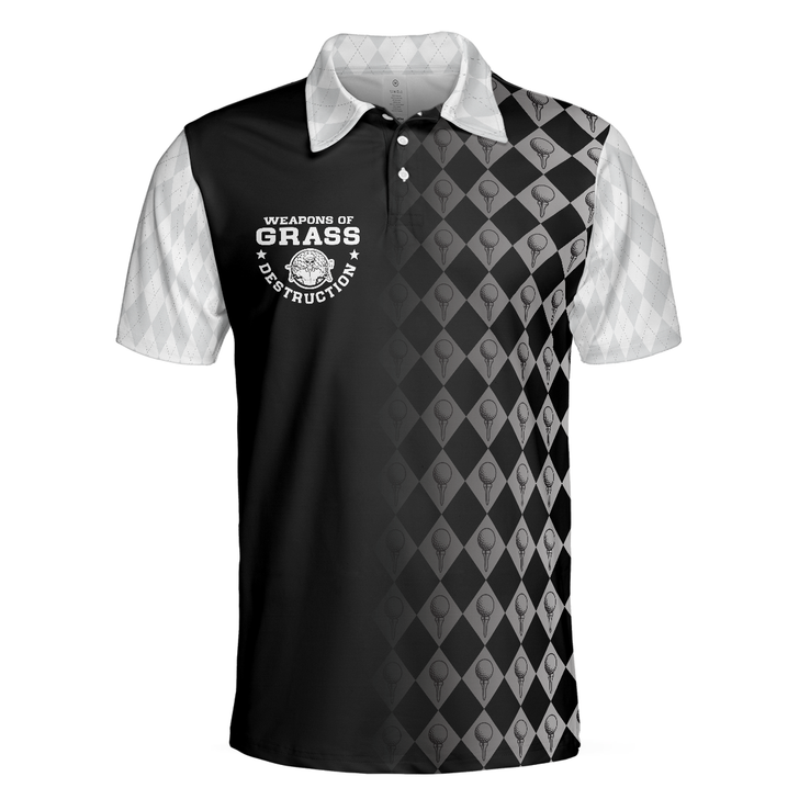 Golf Weapons Of Grass Destruction Short Sleeve Men Polo Shirt, Black And White Golf Shirt For Men, Best Gift For Golfers