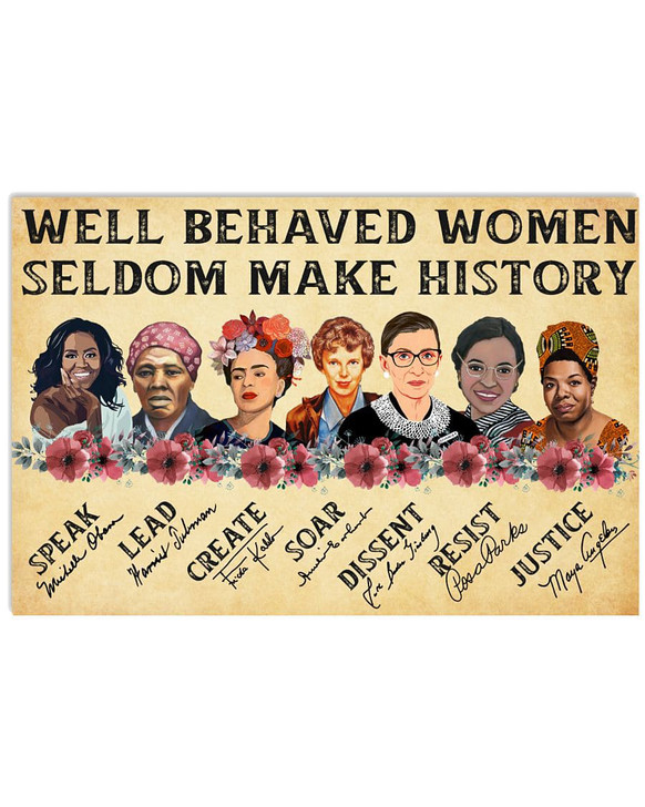 Frida Kahlo, Ruth Bader Ginsburg, Michelle Obama, Amanda Gorman, Well Behaved Women Seldom Make History Poster and Canvas