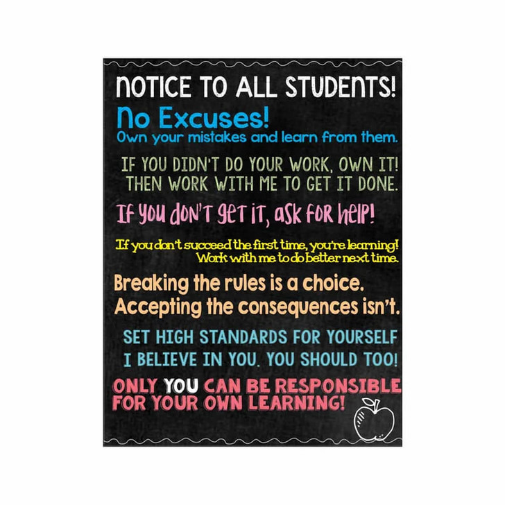 Back To School, Notice To All Student, No Excuses Own Your Mistakes And Learn From Them If You Didn’t Do Work Poster and Canvas