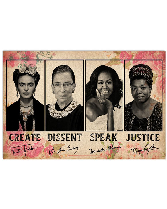 Ruth Bader Ginsburg, Frida Kahlo, Create Dissent Speak Justice Poster and Canvas