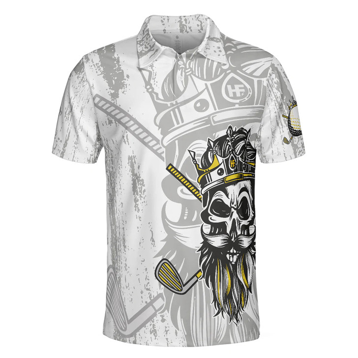 Black And White Skull Golf Men Polo Shirt, I'm The King Of The Course Golf Shirt For Men, Cool Gift For Male Golfers