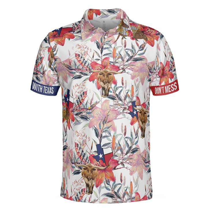 Texas Longhorn Bluebonnet and Armadillo Polo Shirt, Floral Texas State Polo Shirt, Texas Proud Shirt For Men - Perfect Gift For Men, Golfers