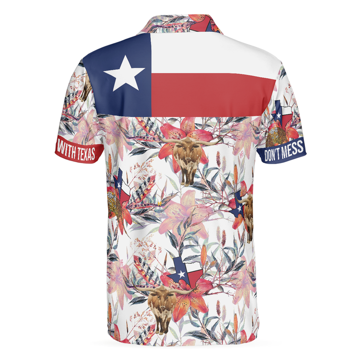 Texas Longhorn Bluebonnet and Armadillo Polo Shirt, Floral Texas State Polo Shirt, Texas Proud Shirt For Men - Perfect Gift For Men, Golfers