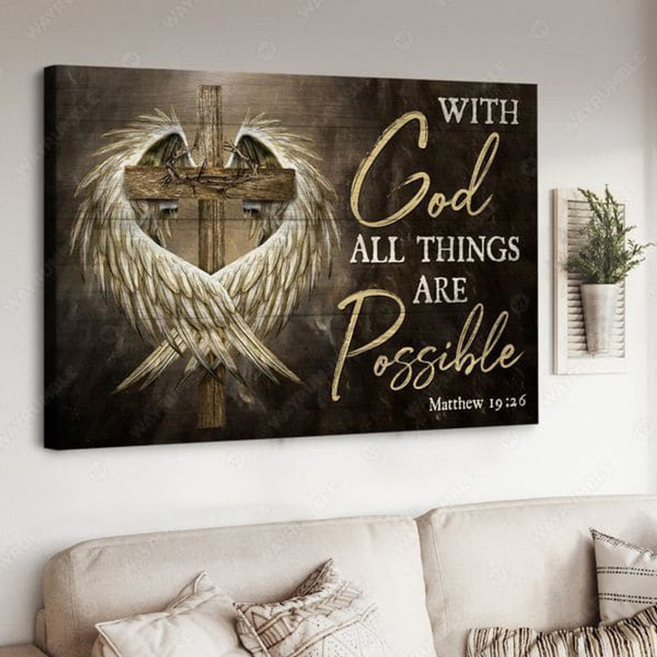 With God All Things Are Possible, Angel Wings, God Cross Poster and Canvas