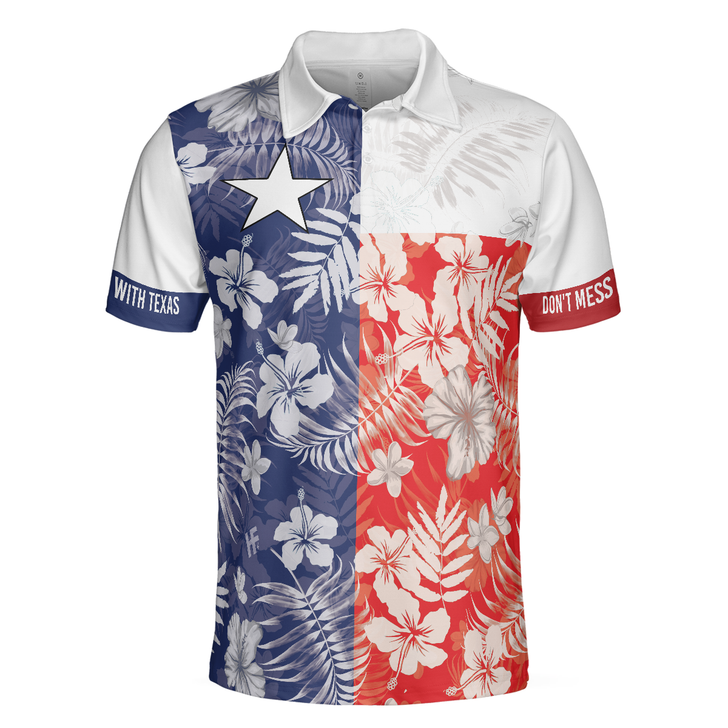 Don't Mess With Texas Flag Tropical Texas Polo Shirt, Texas Bluebonnet Shirt For Men, Polo Shirt For Men, Best Gift For Texas Lovers