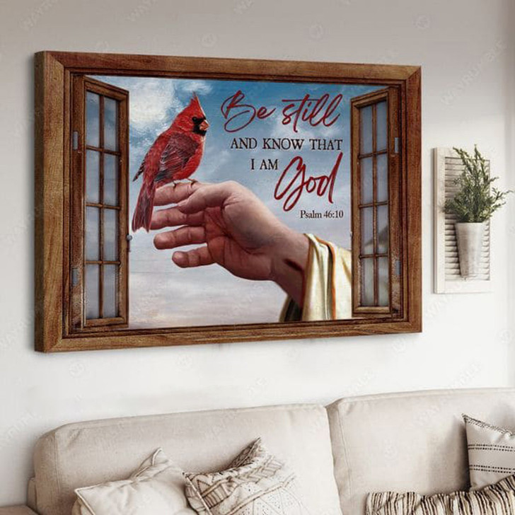 Cardinal Bird, Be Still And Know That I Am God, Window Poster Poster and Canvas