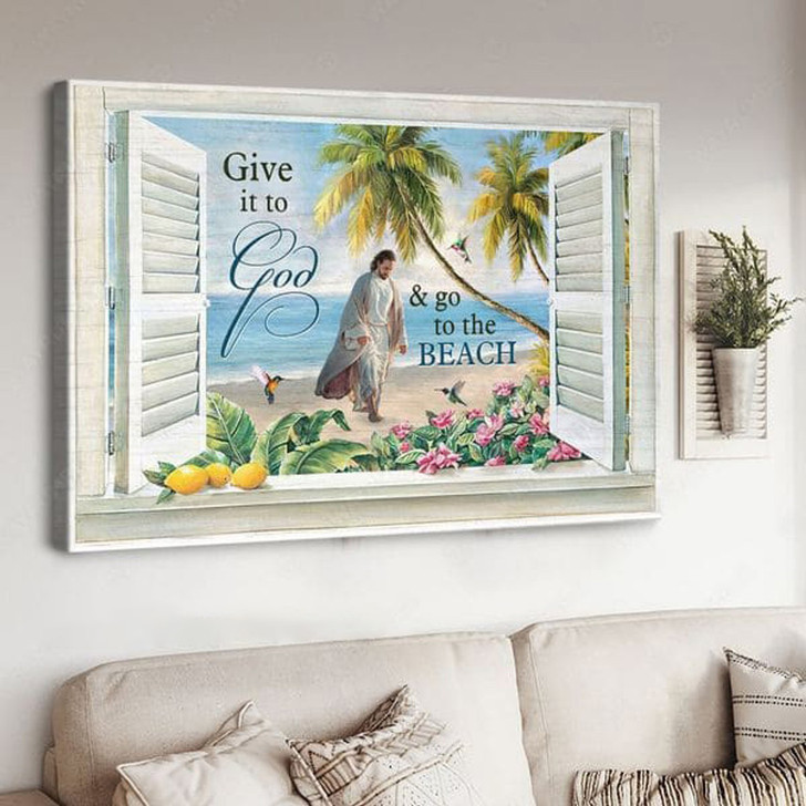 Give It To God And Go To The Beach, Hummingbird Poster, Beach Scenery Poster and Canvas