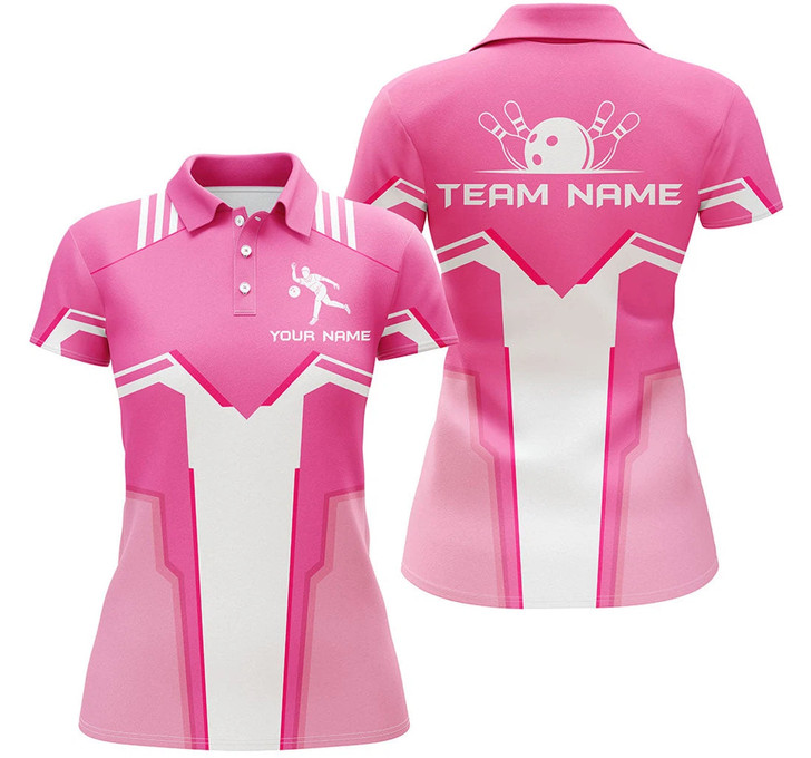 Custom Bowling Custom Name Custom Team Women Polo Shirt, Pink Personalized - Gift Sport For Mother's Day, Women, Team Bowlers